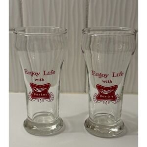 Miller High Life Collectible Beer Glass Red Logo Lot 2 Breweriana Barware MCM